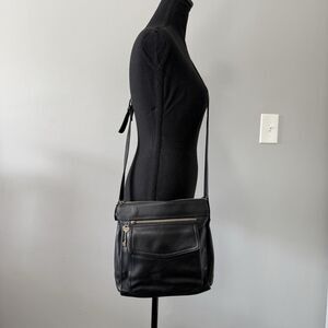 Vtg Fossil Leather Purse Crossbody Bag Black Key Charm Zips Grunge Capsule Boho